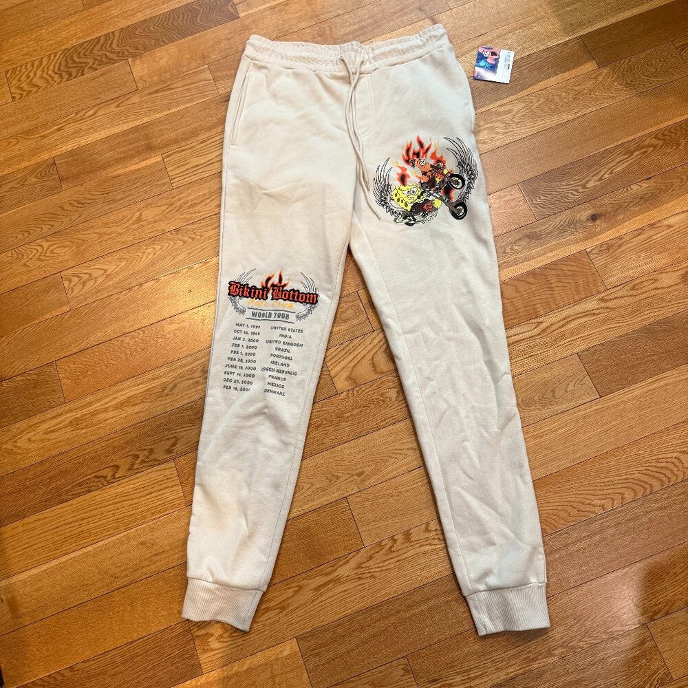 Spongebob Squarepants Sweatpants M Bikini Bottom Biker Moto Club World Tour NWT